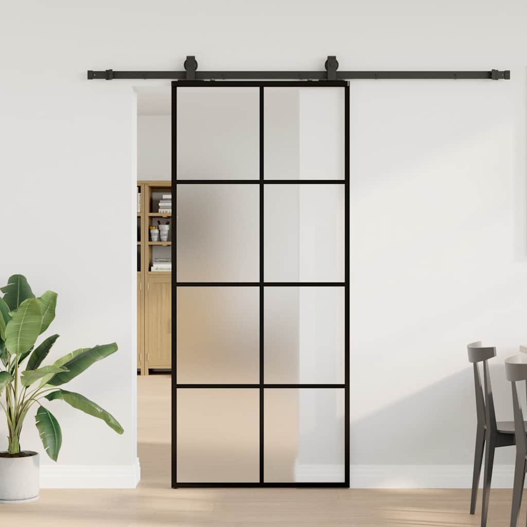 Klizna vrata s priborom crna 90 x 205 cm od ESG stakla