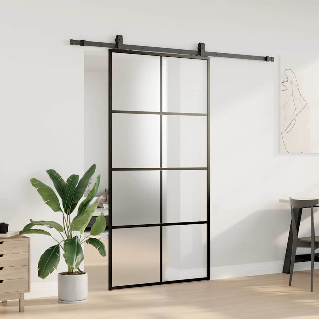 Klizna vrata s okovima crna 102,5x205 cm ESG staklo