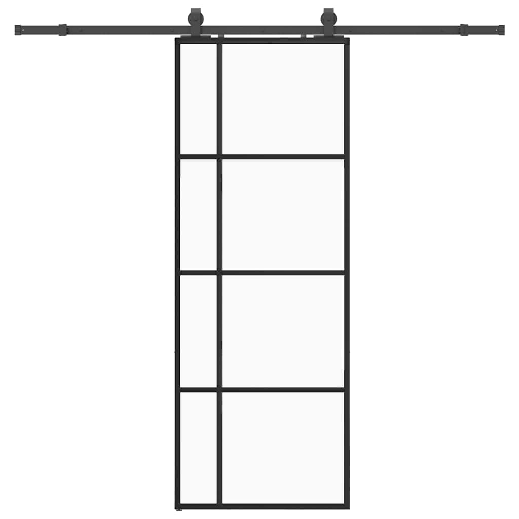 Klizna vrata s priborom crna 76 x 205 cm od ESG stakla