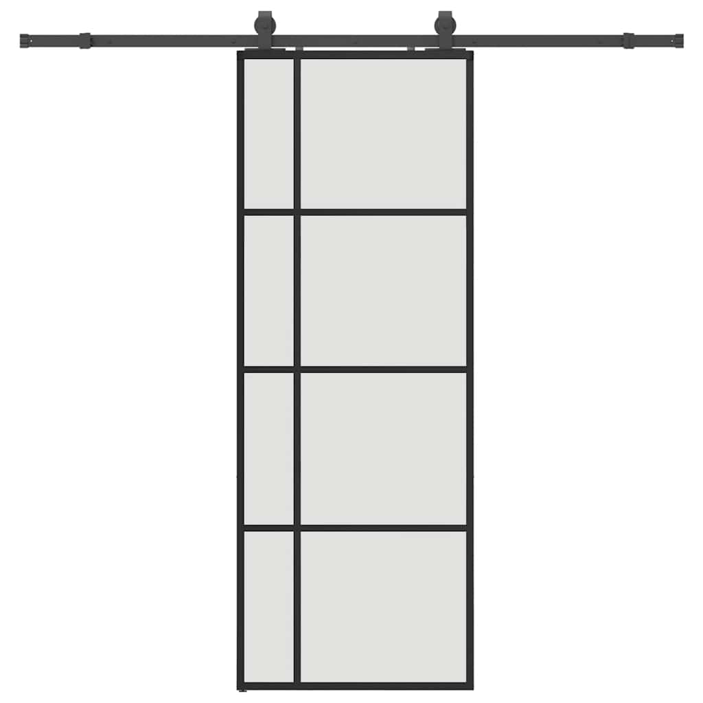Klizna vrata s priborom crna 76 x 205 cm od ESG stakla
