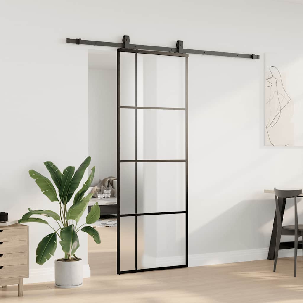 Klizna vrata s priborom crna 76 x 205 cm od ESG stakla