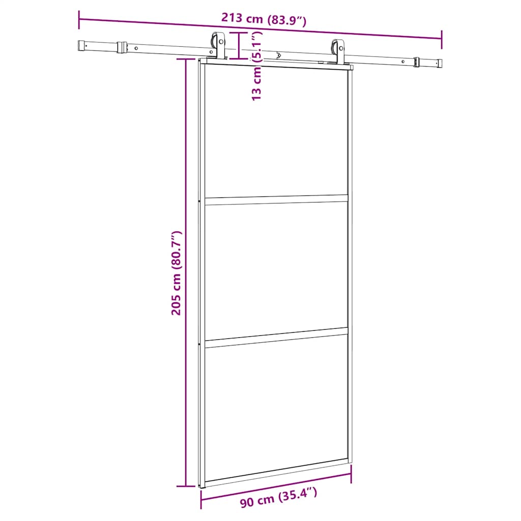 Klizna vrata s priborom crna 90 x 205 cm kaljeno staklo