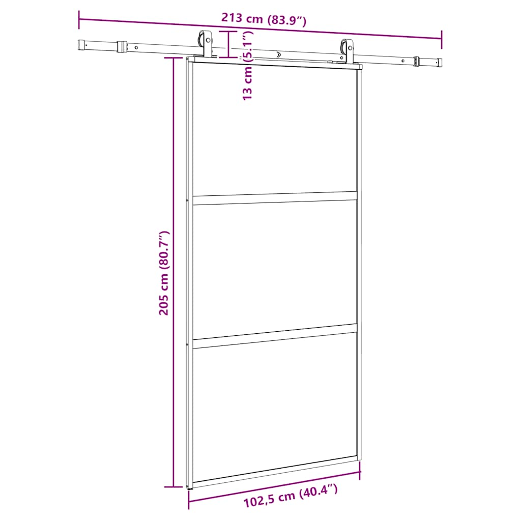 Klizna vrata s priborom crna 102,5 x 205 cm kaljeno staklo