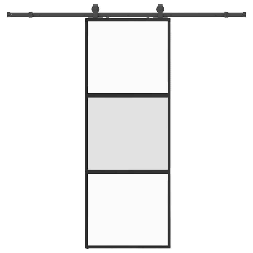 Klizna vrata s priborom crna 76 x 205 cm kaljeno staklo