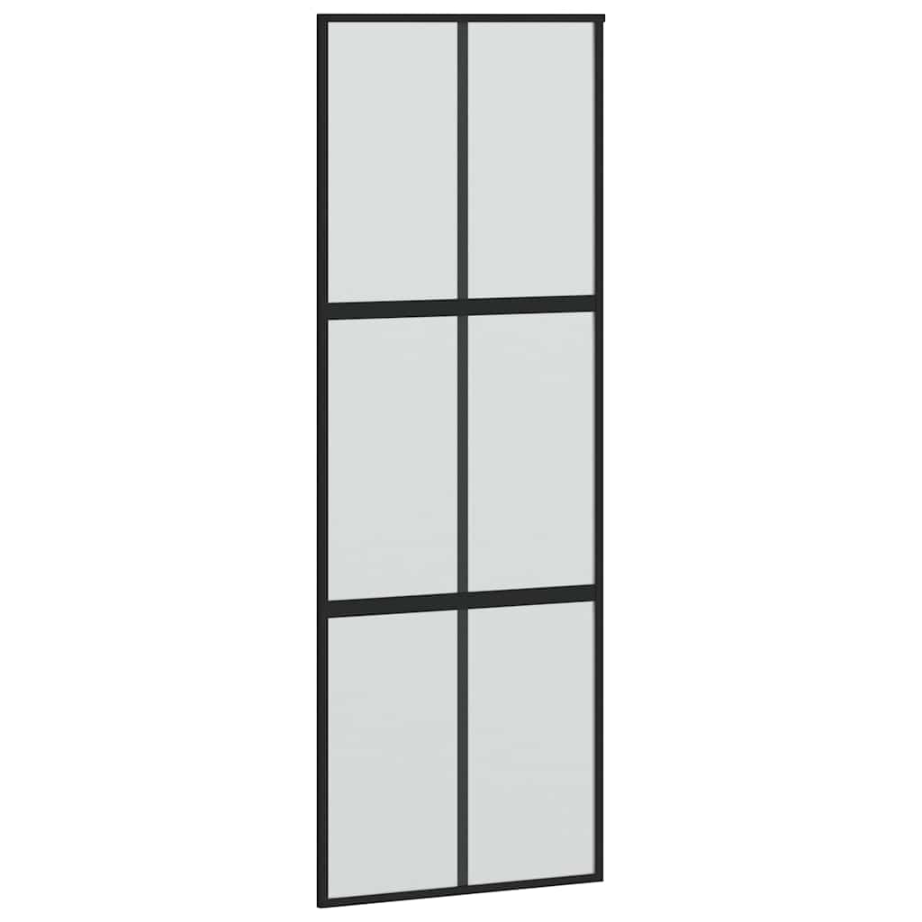 Klizna vrata s priborom crna 76 x 205 cm kaljeno staklo