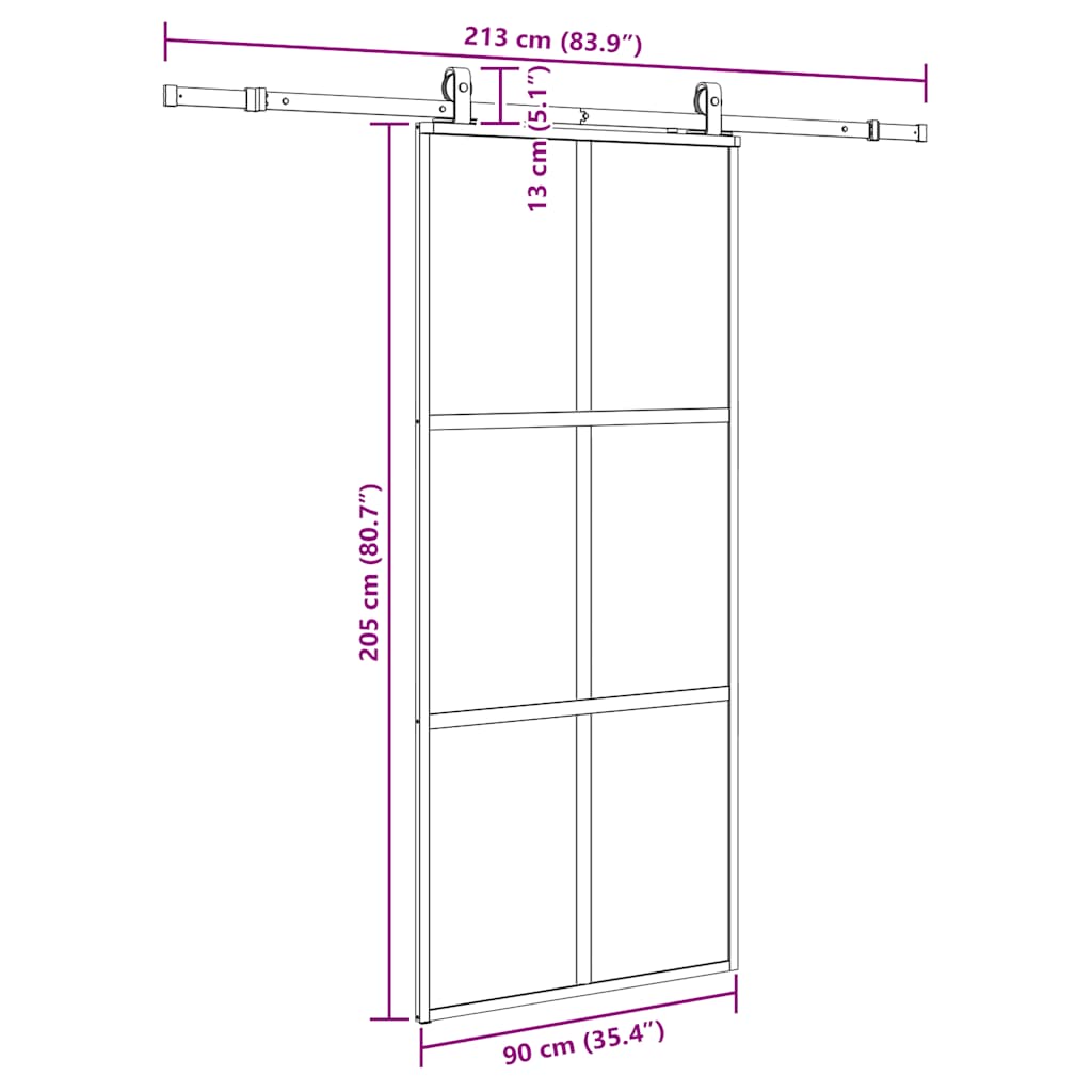 Klizna vrata s priborom crna 90 x 205 cm kaljeno staklo