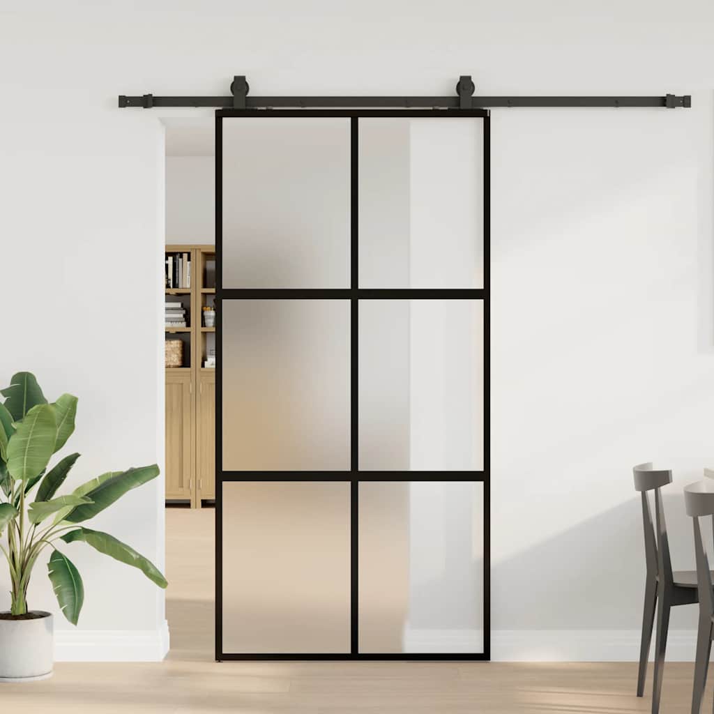 Klizna vrata s priborom crna 102,5 x 205 cm kaljeno staklo