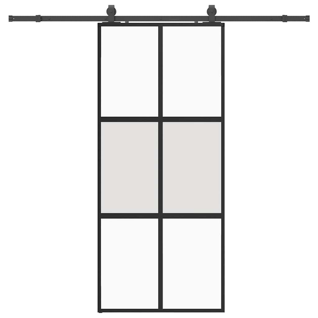 Klizna vrata s priborom crna 90 x 205 cm kaljeno staklo