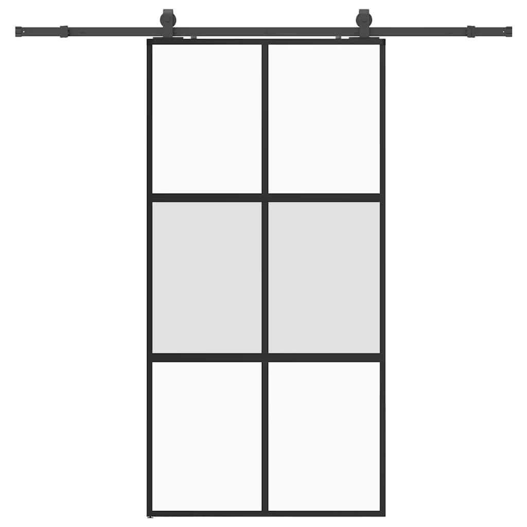 Klizna vrata s priborom crna 102,5 x 205 cm kaljeno staklo