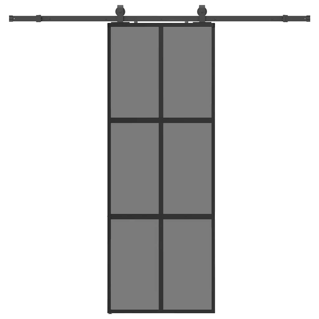 Klizna vrata s priborom crna 76 x 205 cm kaljeno staklo