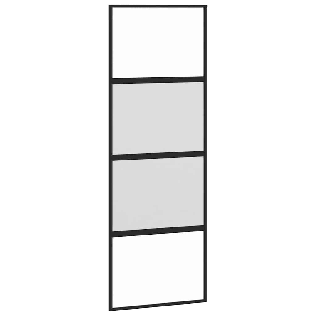Klizna vrata s priborom crna 76 x 205 cm kaljeno staklo