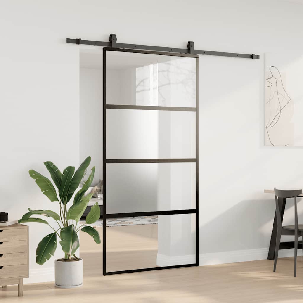 Klizna vrata s priborom crna 102,5 x 205 cm kaljeno staklo
