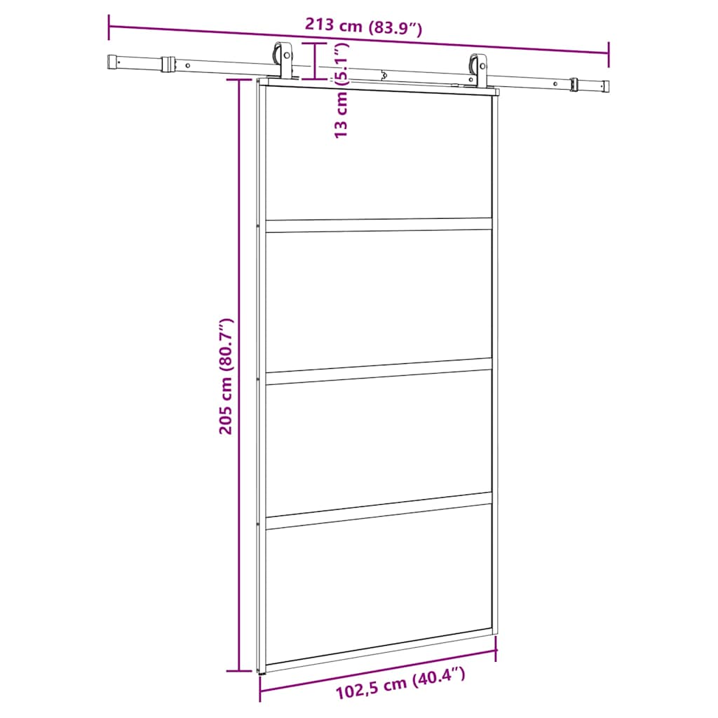 Klizna vrata s priborom crna 102,5 x 205 cm kaljeno staklo