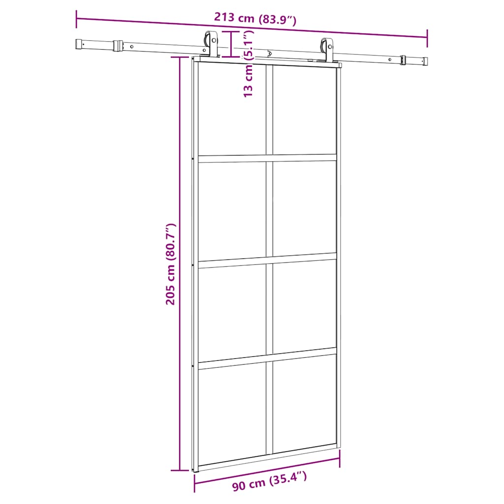 Klizna vrata s priborom crna 90 x 205 cm kaljeno staklo
