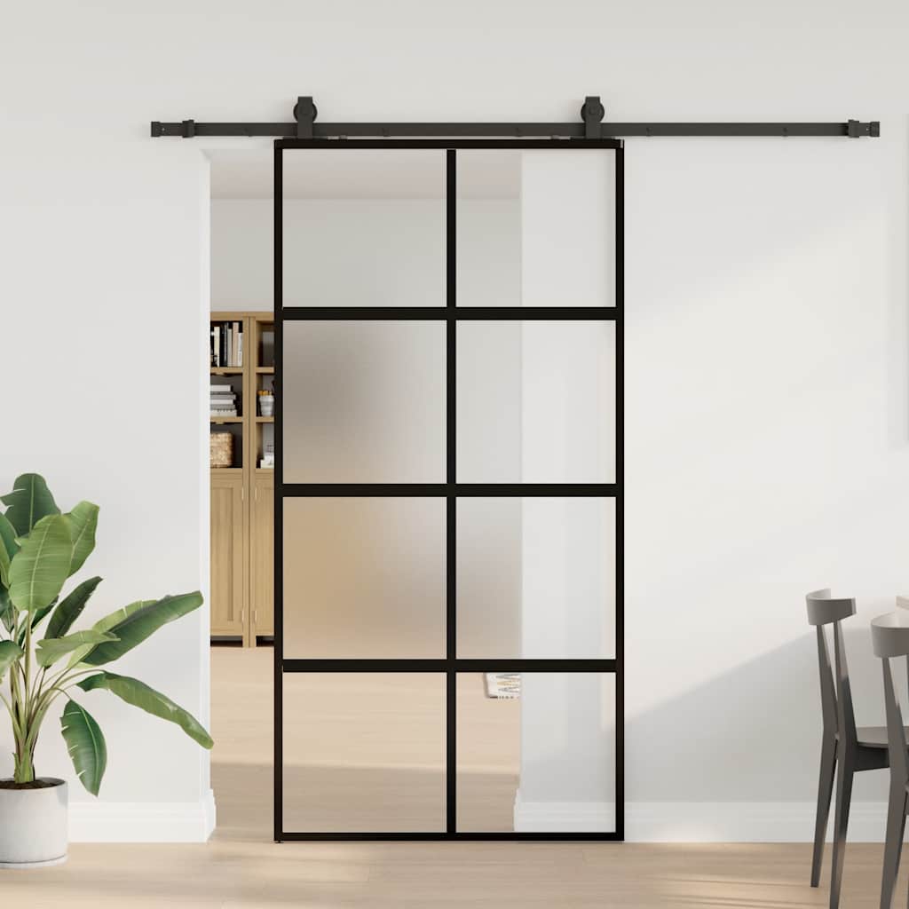 Klizna vrata s priborom crna 102,5 x 205 cm kaljeno staklo