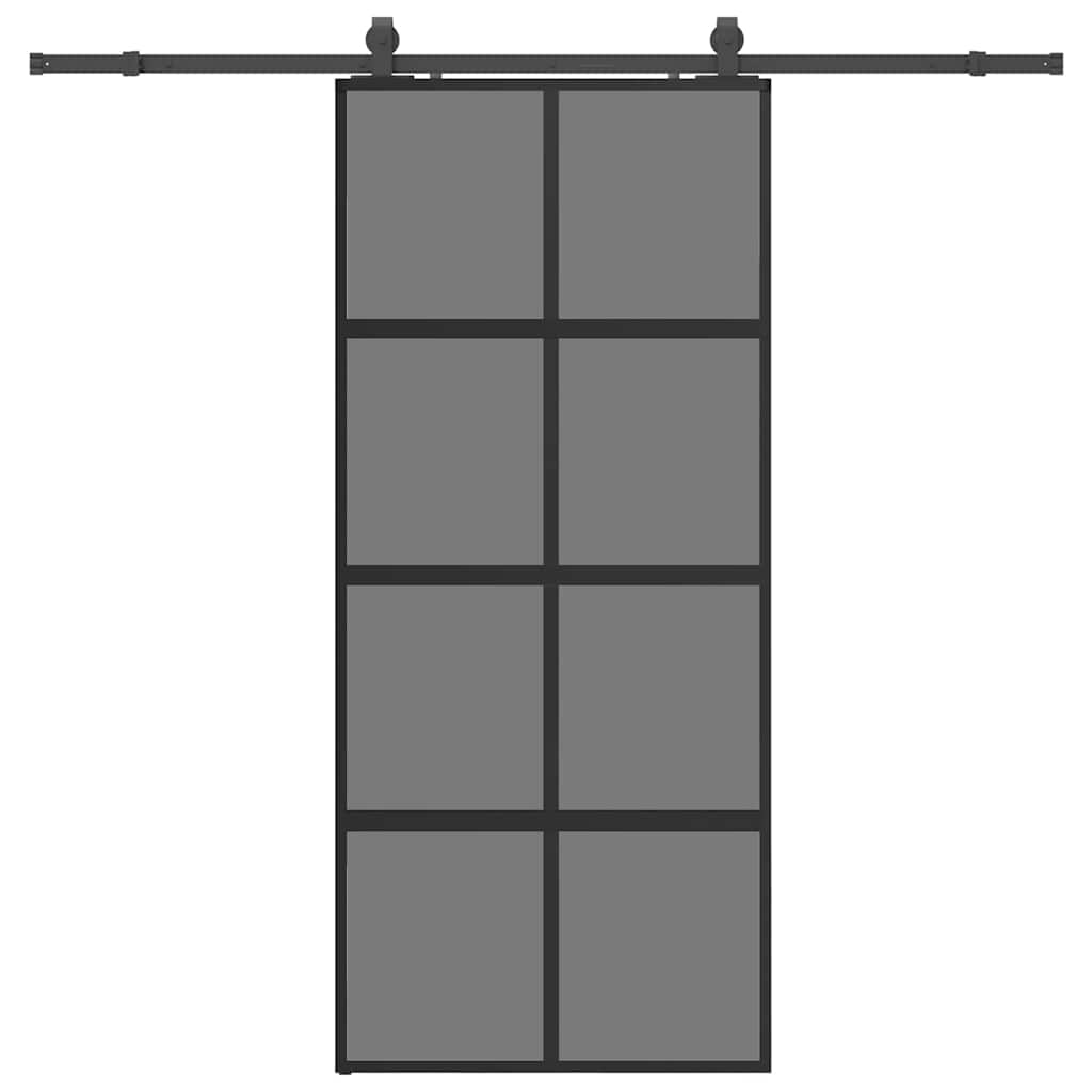 Klizna vrata s priborom crna 90 x 205 cm kaljeno staklo