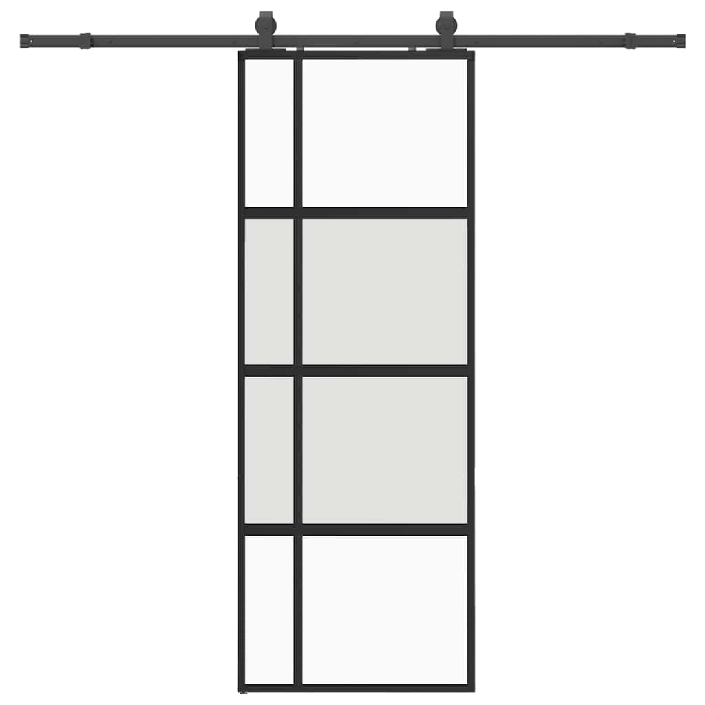 Klizna vrata s priborom crna 76 x 205 cm kaljeno staklo