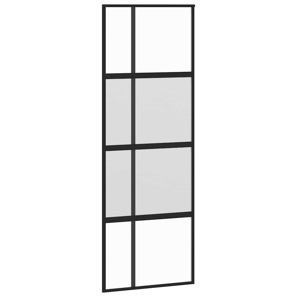Klizna vrata s priborom crna 76 x 205 cm kaljeno staklo