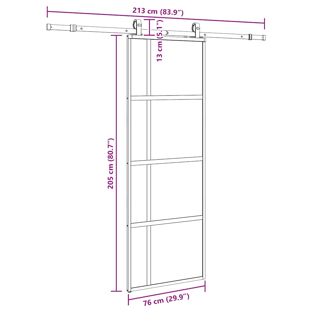 Klizna vrata s priborom crna 76 x 205 cm kaljeno staklo