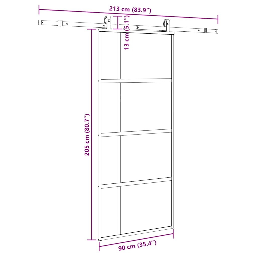 Klizna vrata s priborom crna 90 x 205 cm kaljeno staklo