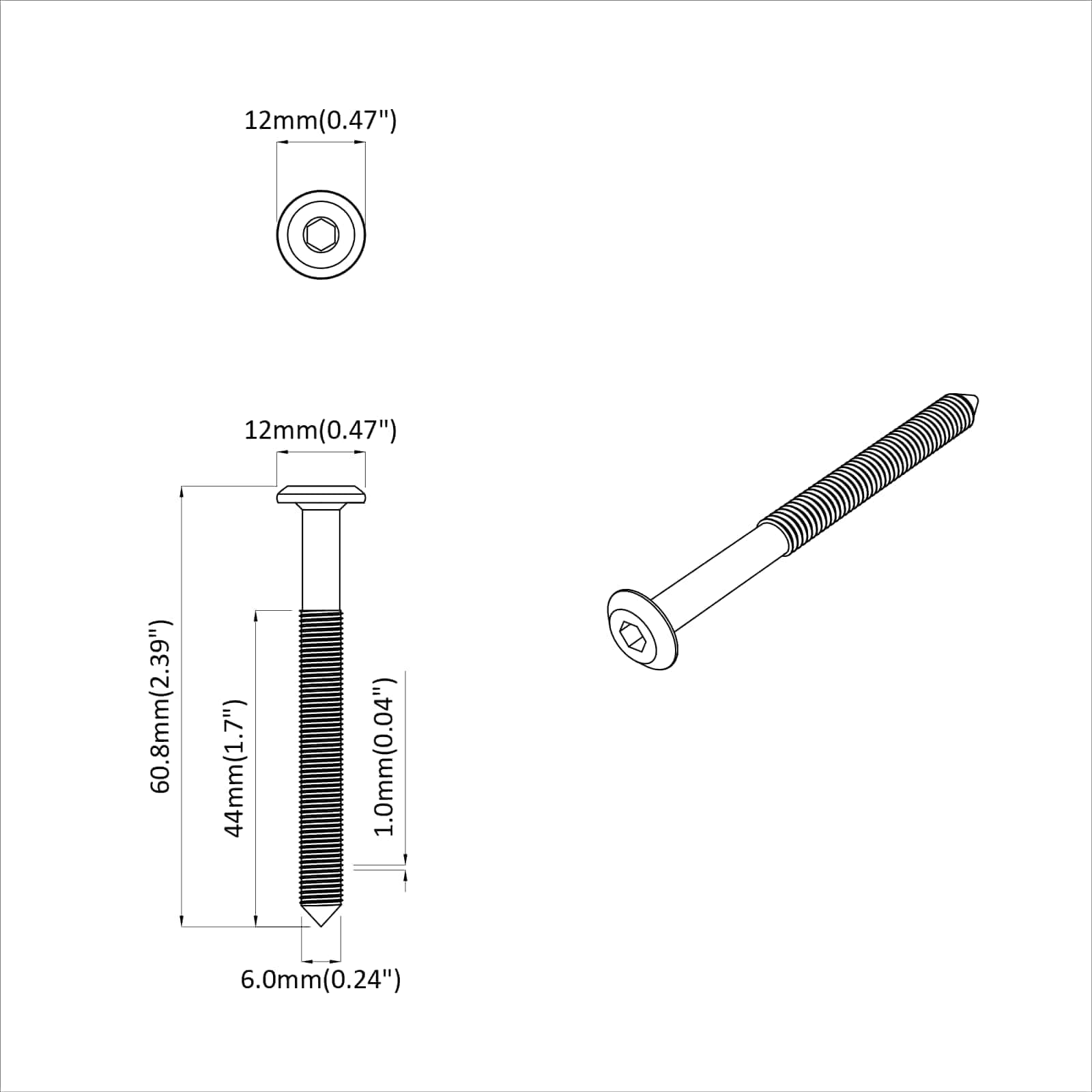 Namještajni vijci 12 pcs Srebrno M6 x 60 mm Čelik