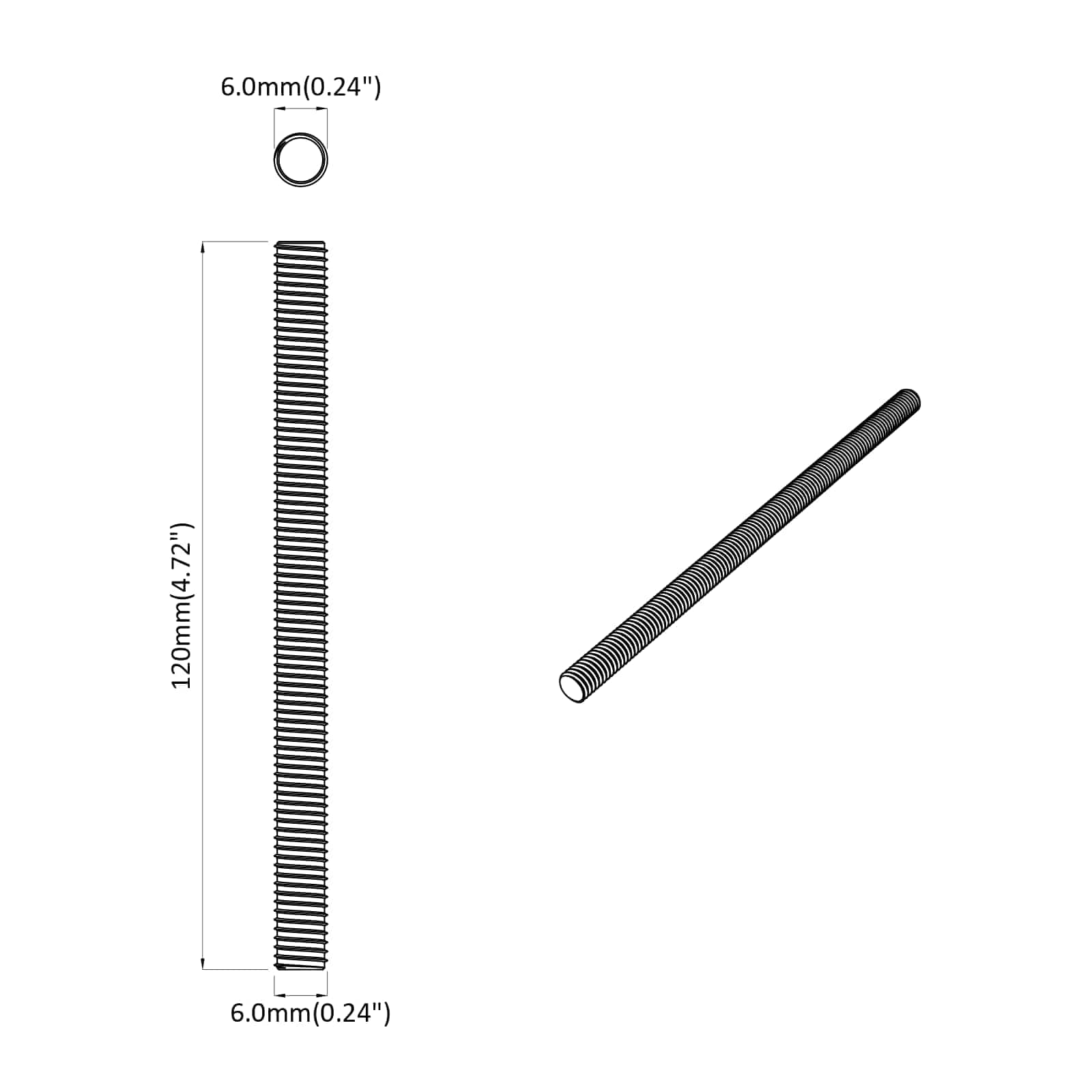 Navojni štapovi 2 pcs Srebrno M6 x 120 mm Metal