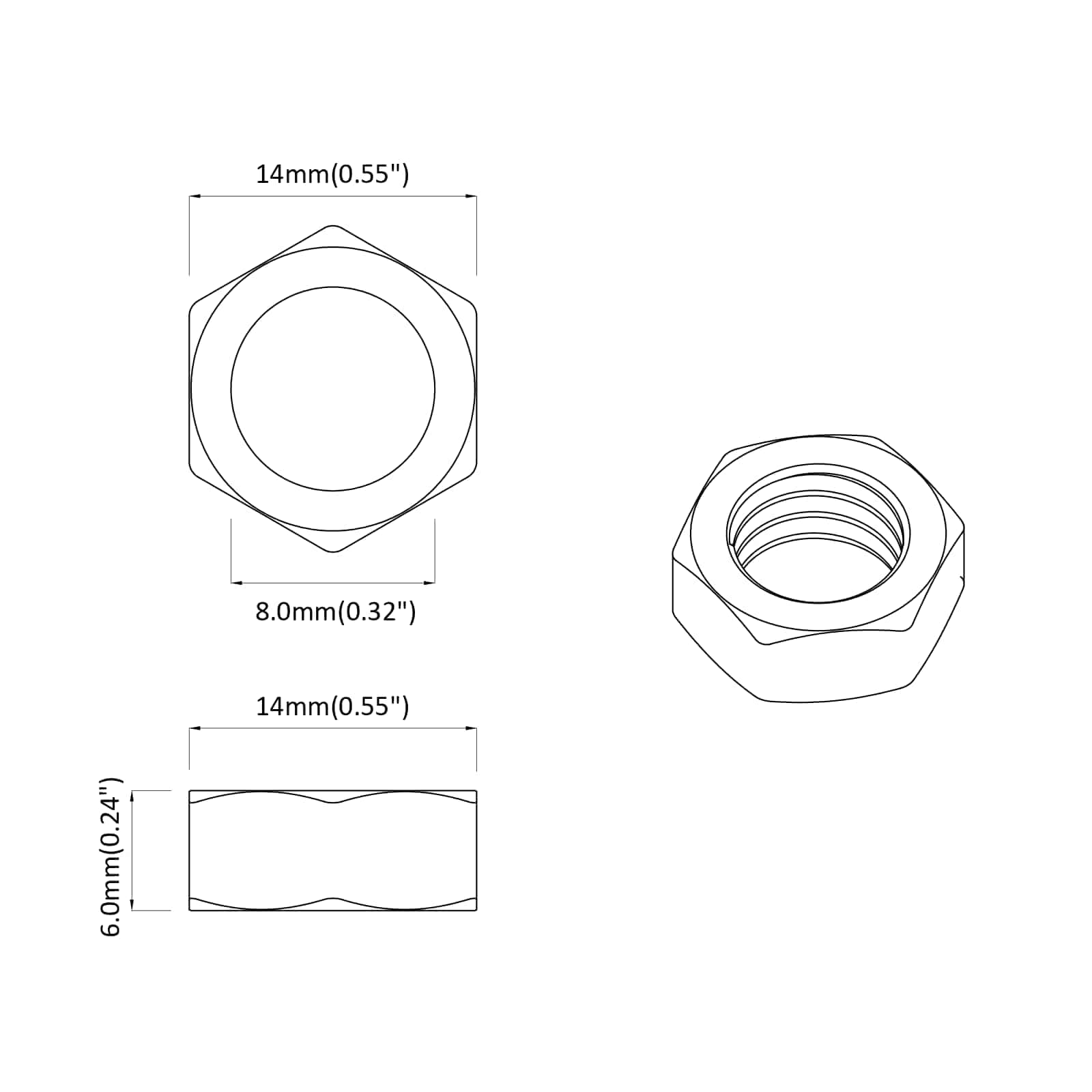 Šesterokutna matica 2 pcs Srebrno m8 Metal