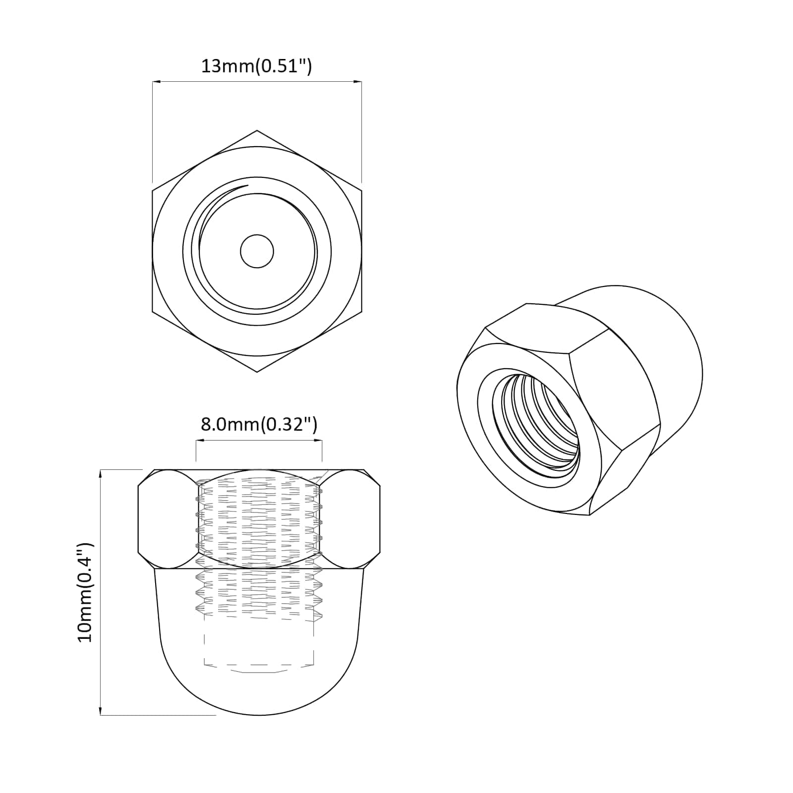 Šesterokutne žižak matice 12 pcs Srebrno m8 Metal
