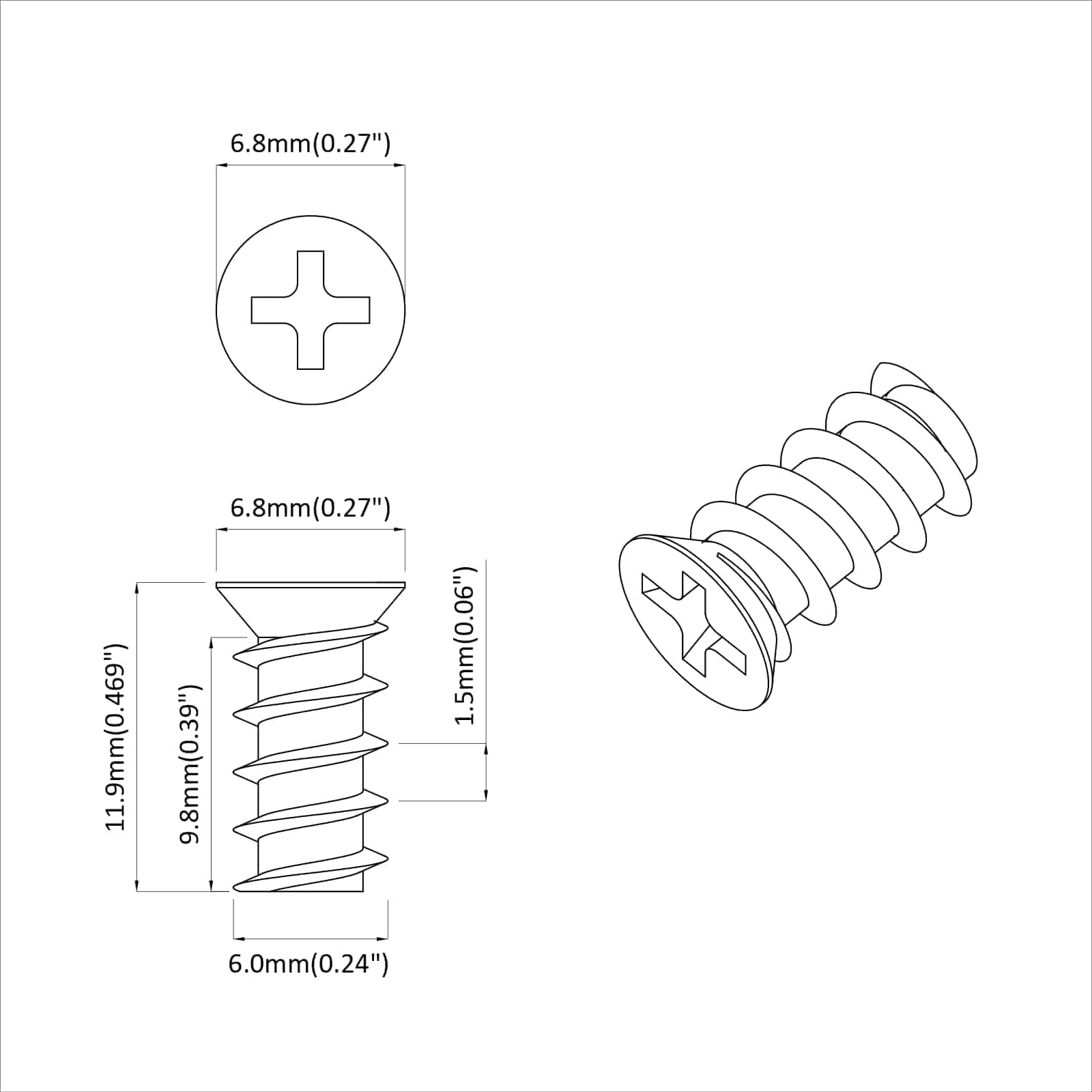 Vijak 2 pcs Srebrno M6 x 12 mm Željezo