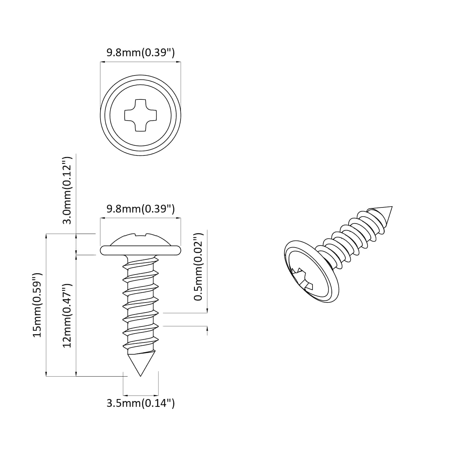 Samoupravni čavao 2 pcs Crna 3,5 x 12 mm Željezo