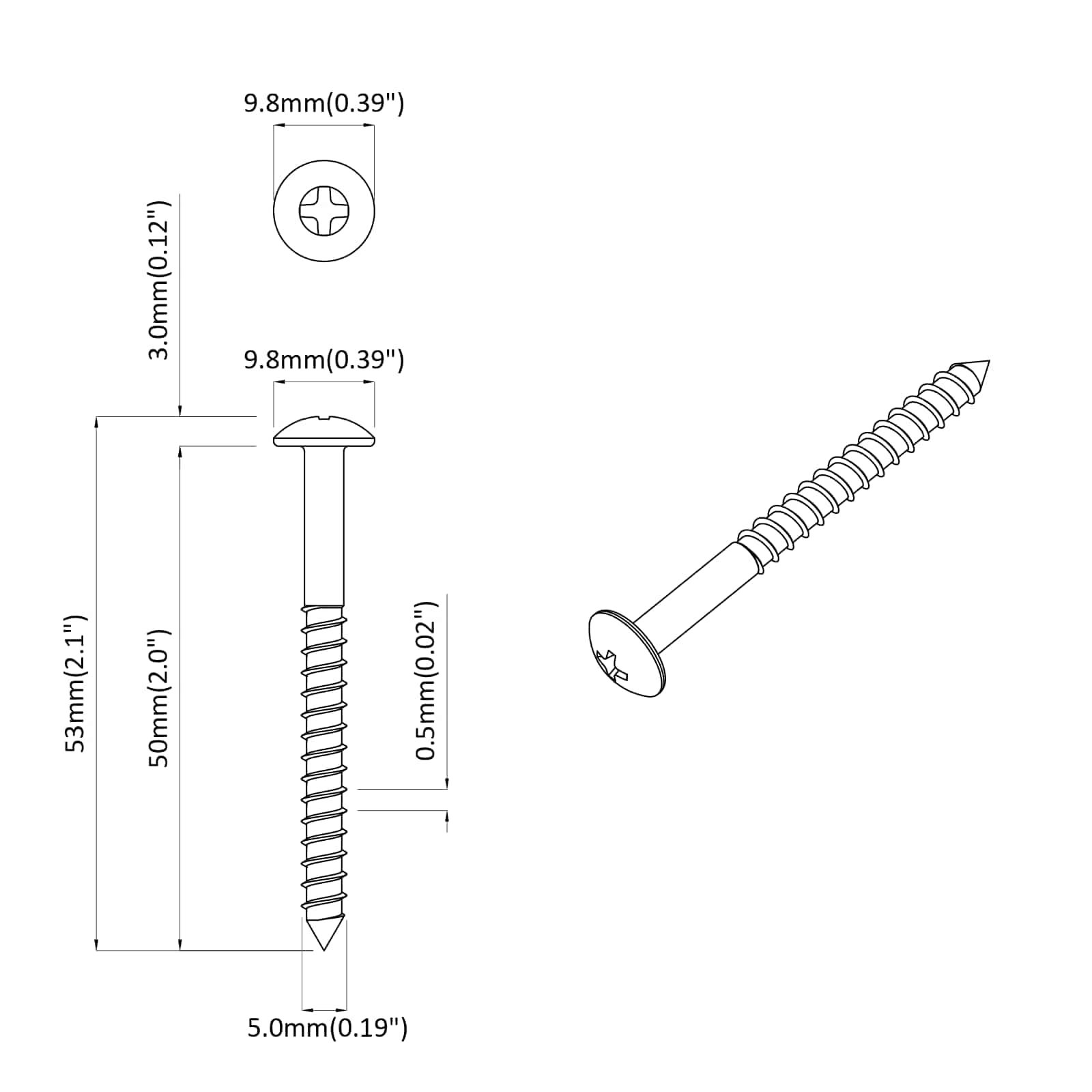 Drveni vijak 2 pcs Srebrno 9,8 x 53 mm Čelik