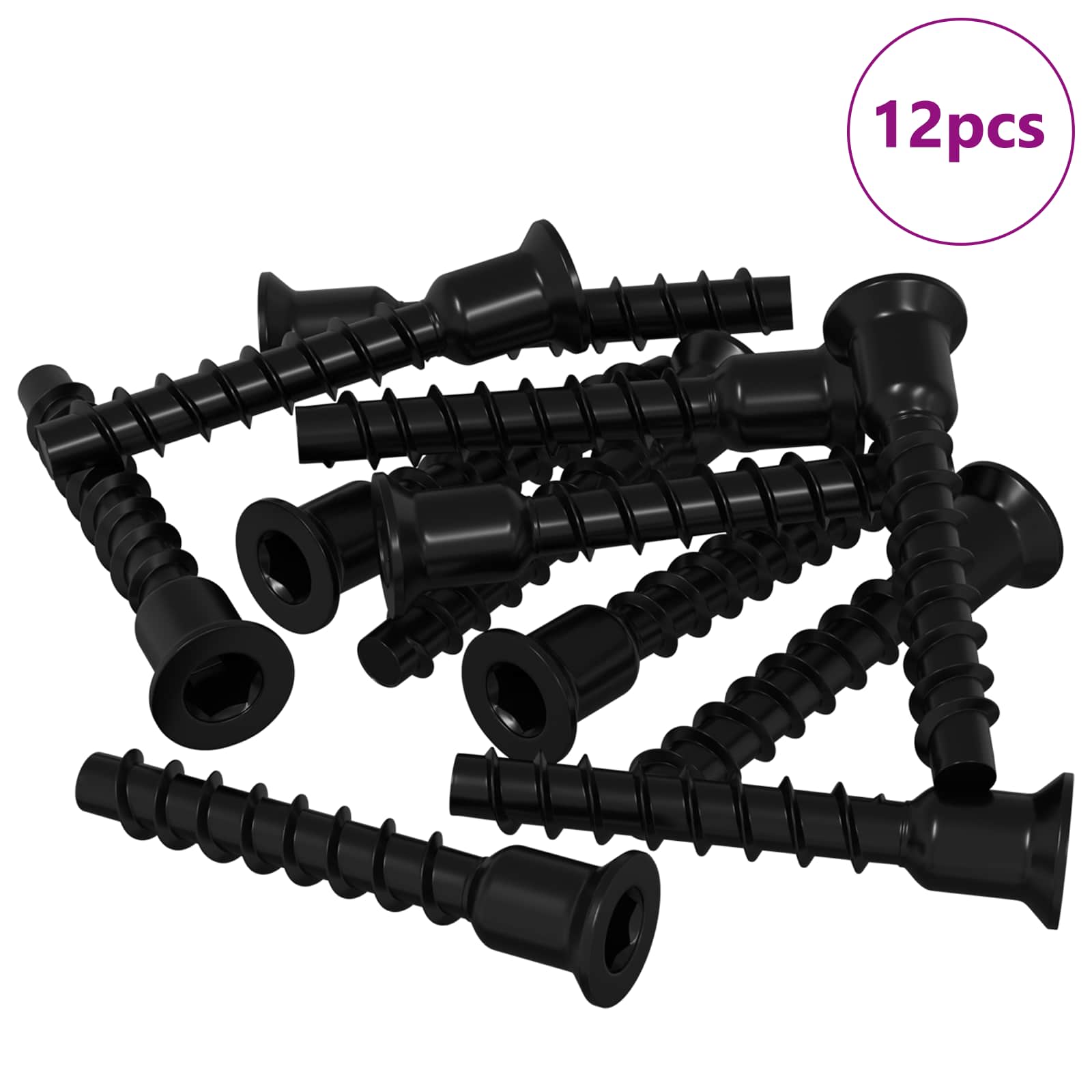 Šestarasti vijak s čepom 12 pcs Crna 7 x 40 mm Željezo