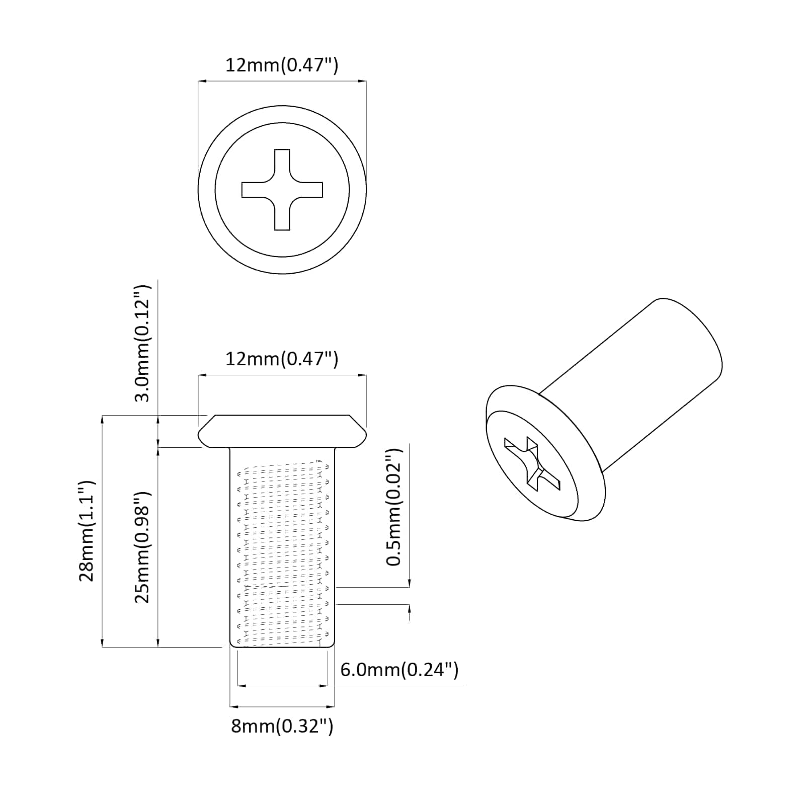 Sigurnosna matica 12 pcs Srebrno M6 x 25 mm Čelik
