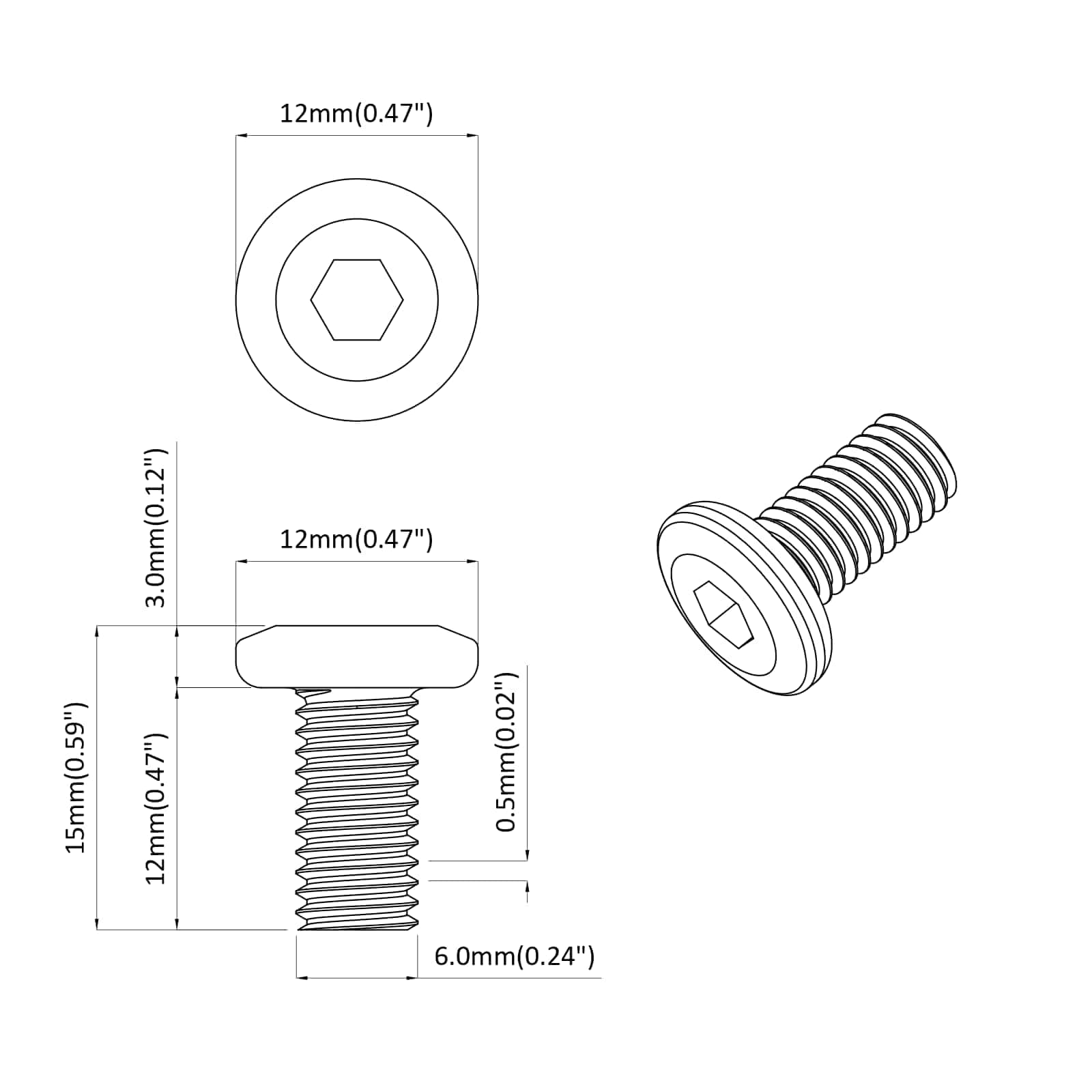 Vijak za zaključavanje 12 pcs Srebrno M6 x 12 mm Čelik