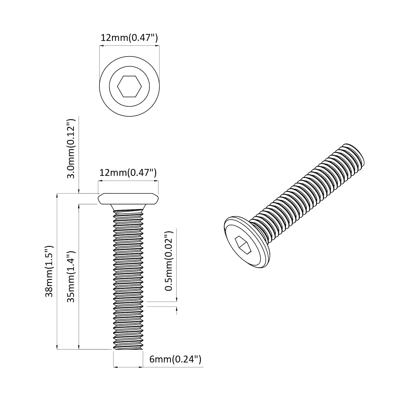Vijak za zaključavanje 2 pcs Srebrno M6 x 35 mm Čelik
