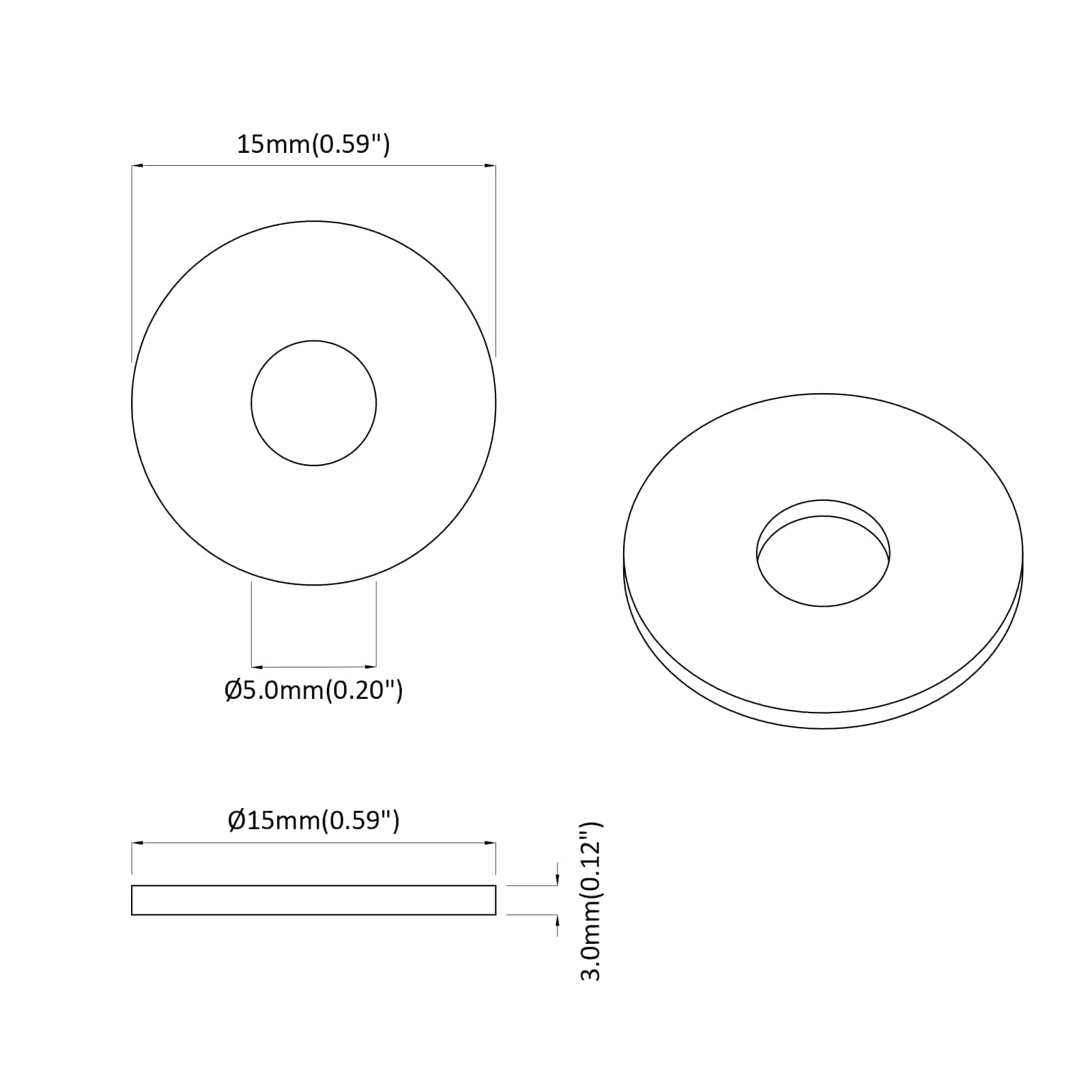 prikladno za ravne podloške 36000 pcs Crna ∅15 x 3 mm
