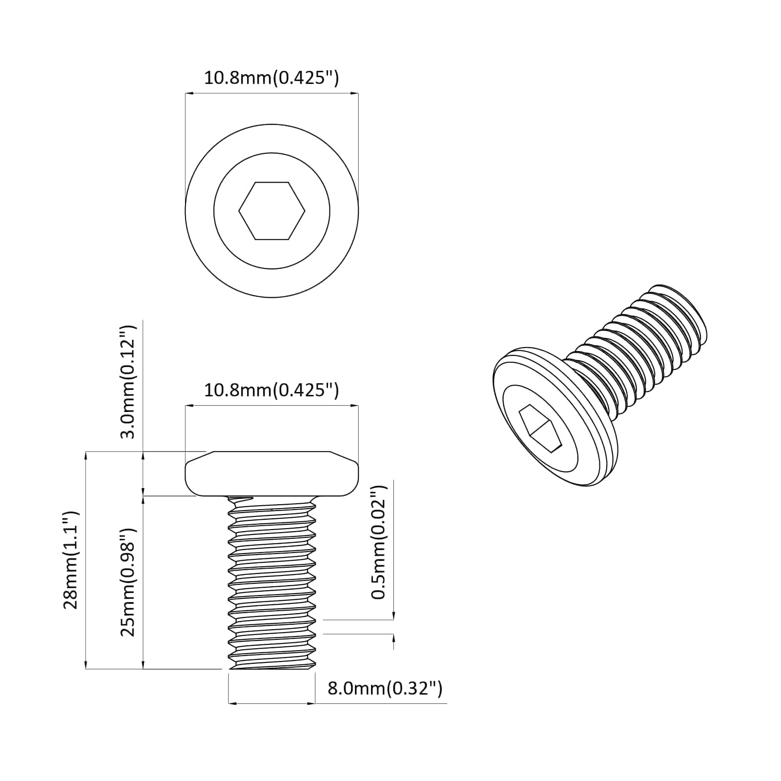 Vijak 2 pcs Srebrno 8 x 25 mm Čelik