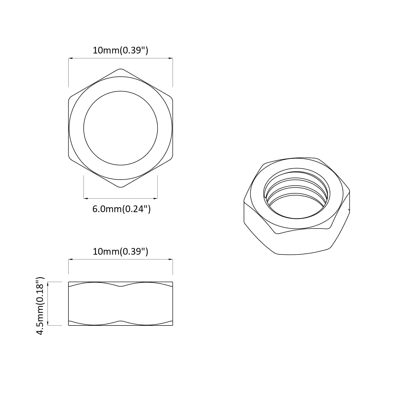 Žir 12 pcs Srebrno M6 x 10 mm Željezo