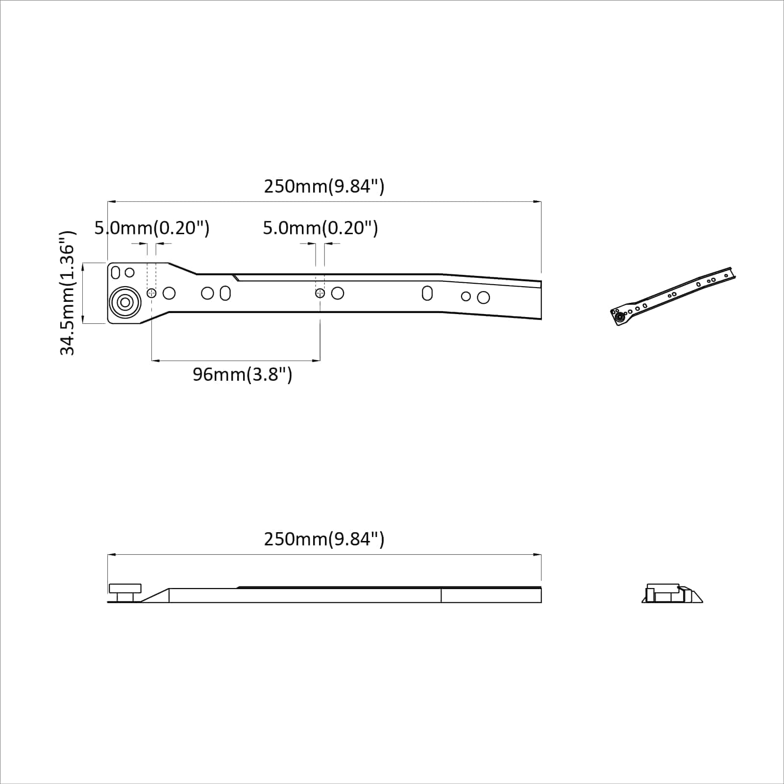 Klizač za ladice 2 pcs Bijelo 250 mm Čelik