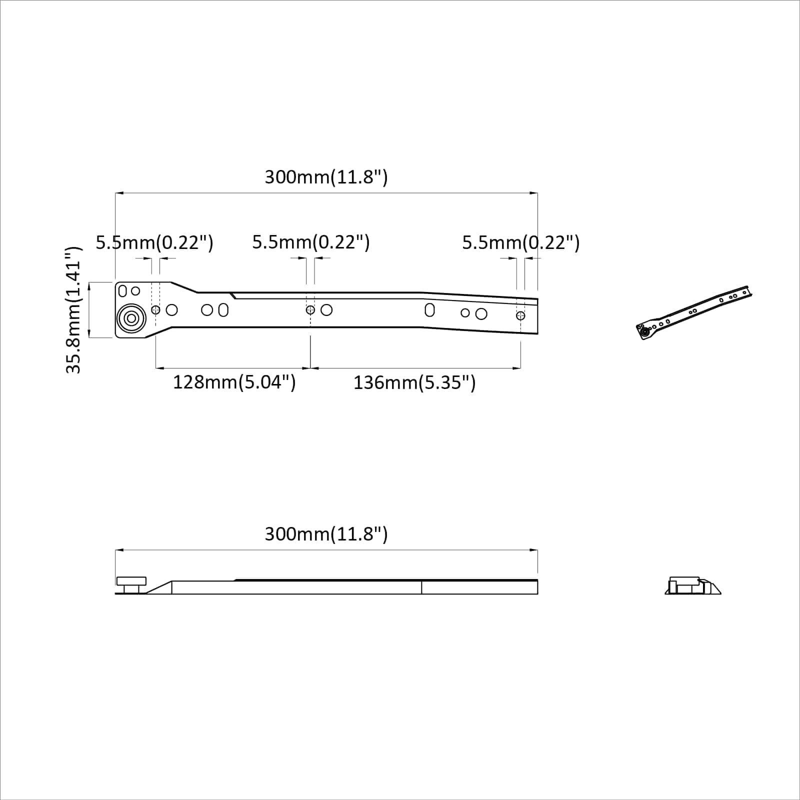 Klizač za ladice 2 pcs Bijelo 300 mm Čelik