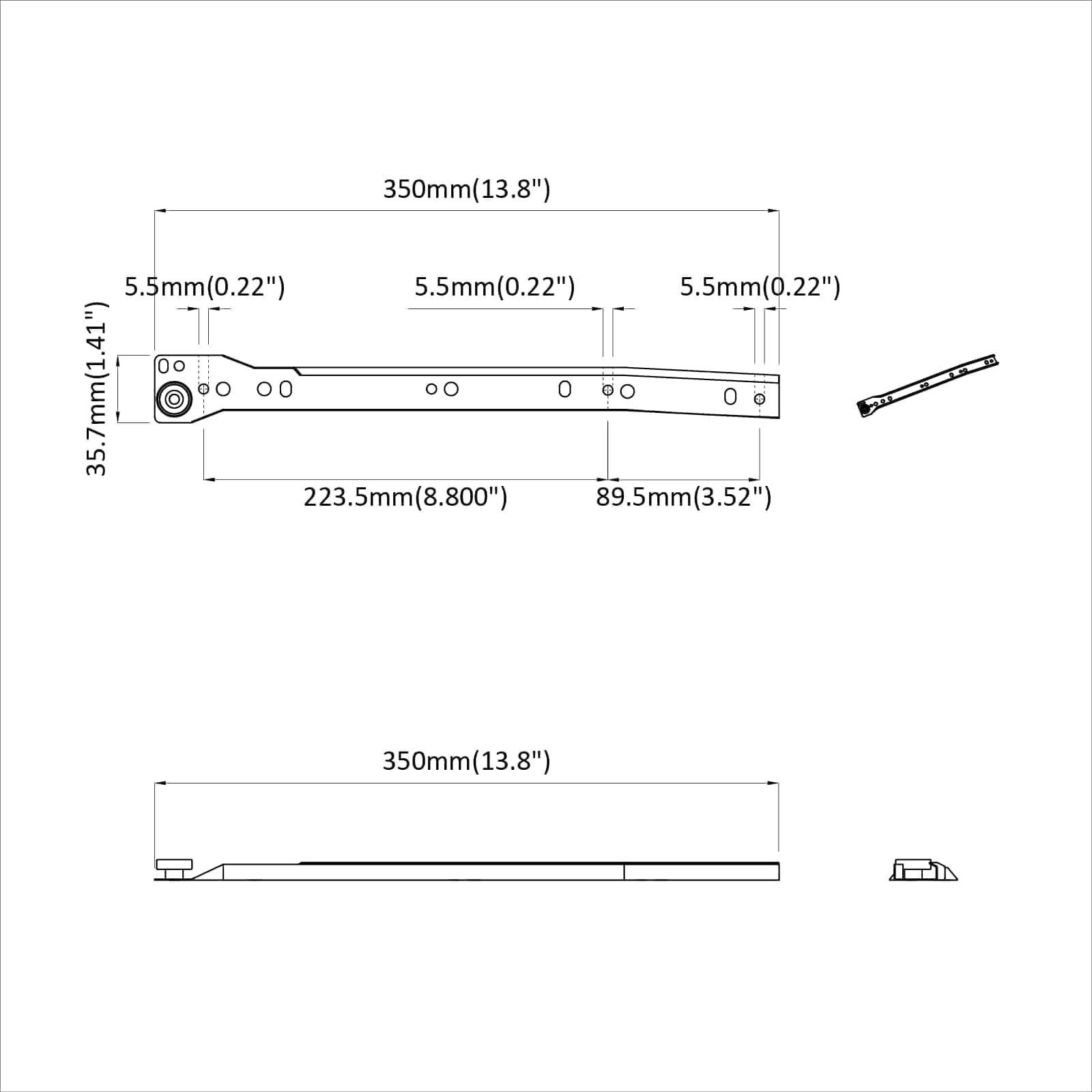 Klizač za ladice 2 pcs Bijelo 350 mm Čelik