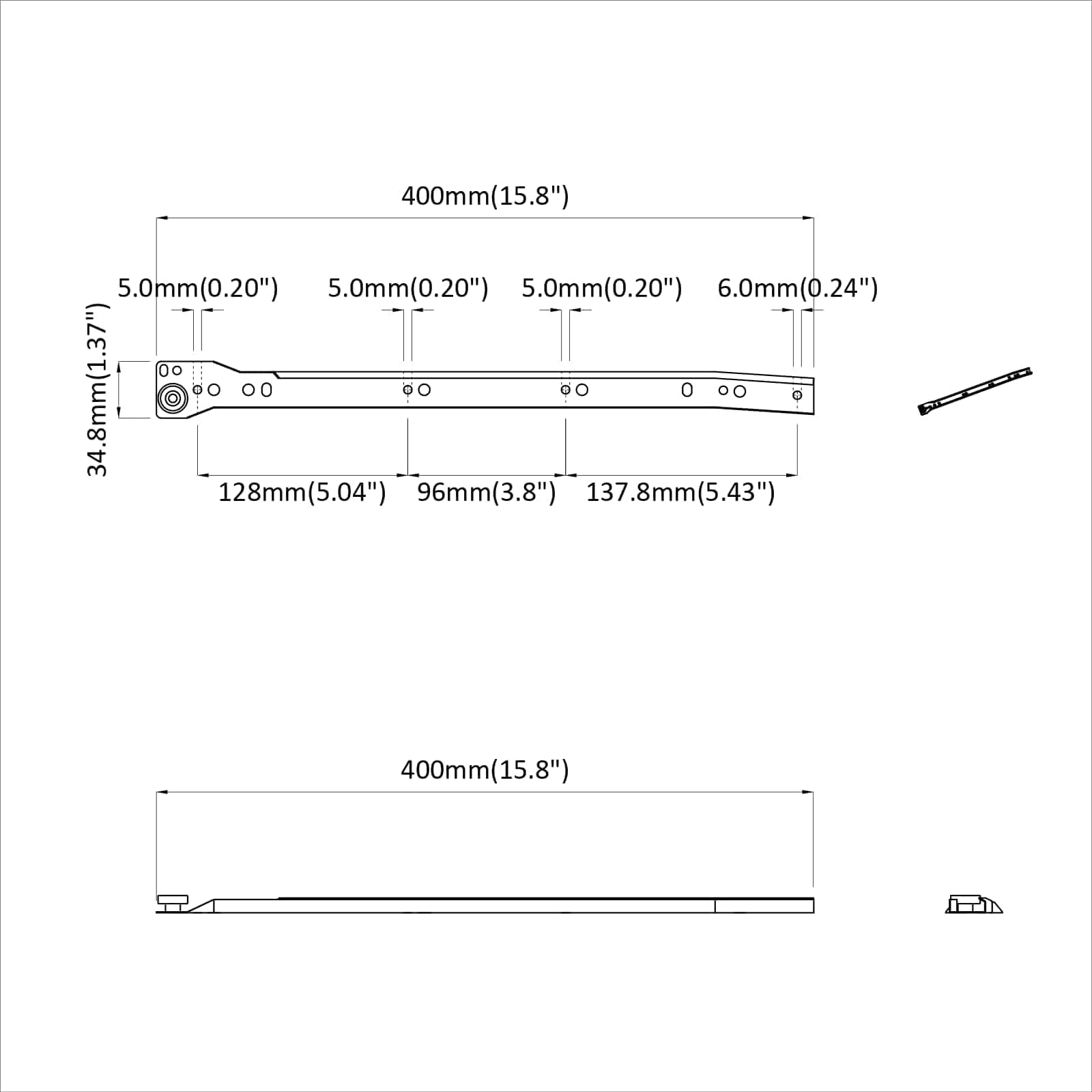 Klizač za ladice 12 pcs Bijelo 400 mm Čelik