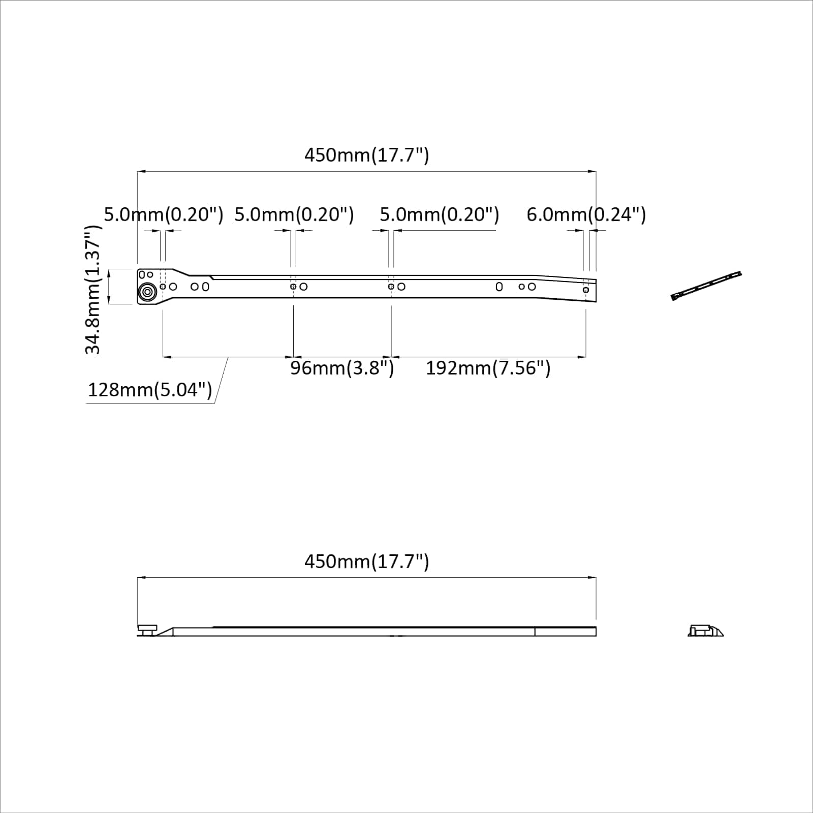 Klizač za ladice 2 pcs Bijelo 450 mm Čelik