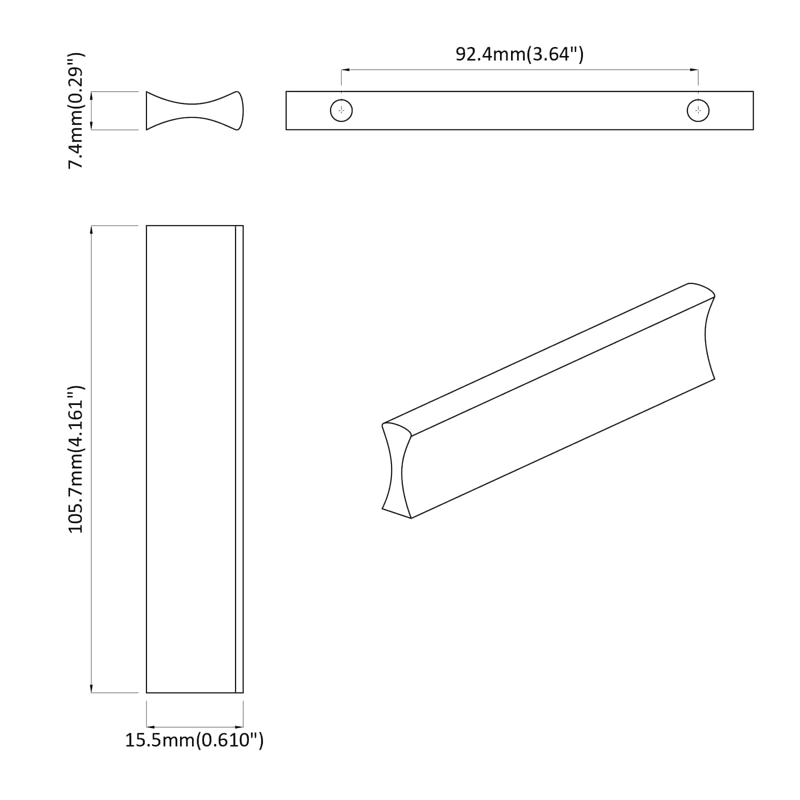 Drška Jednobojno 828 pcs Srebrno 105.7 x 7.4 x 15.5 mm Aluminij