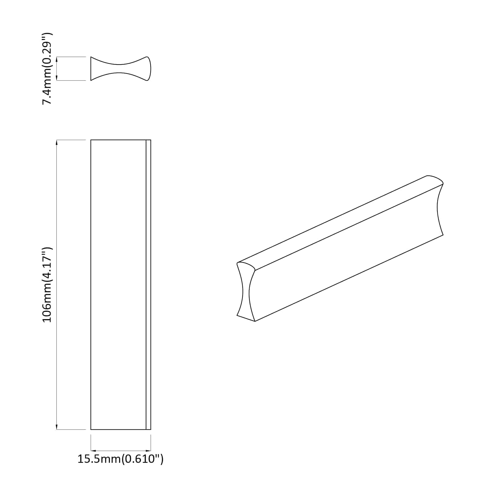 Drška 12 pcs Crna 106 x 7,4 x 15,5 mm Aluminij