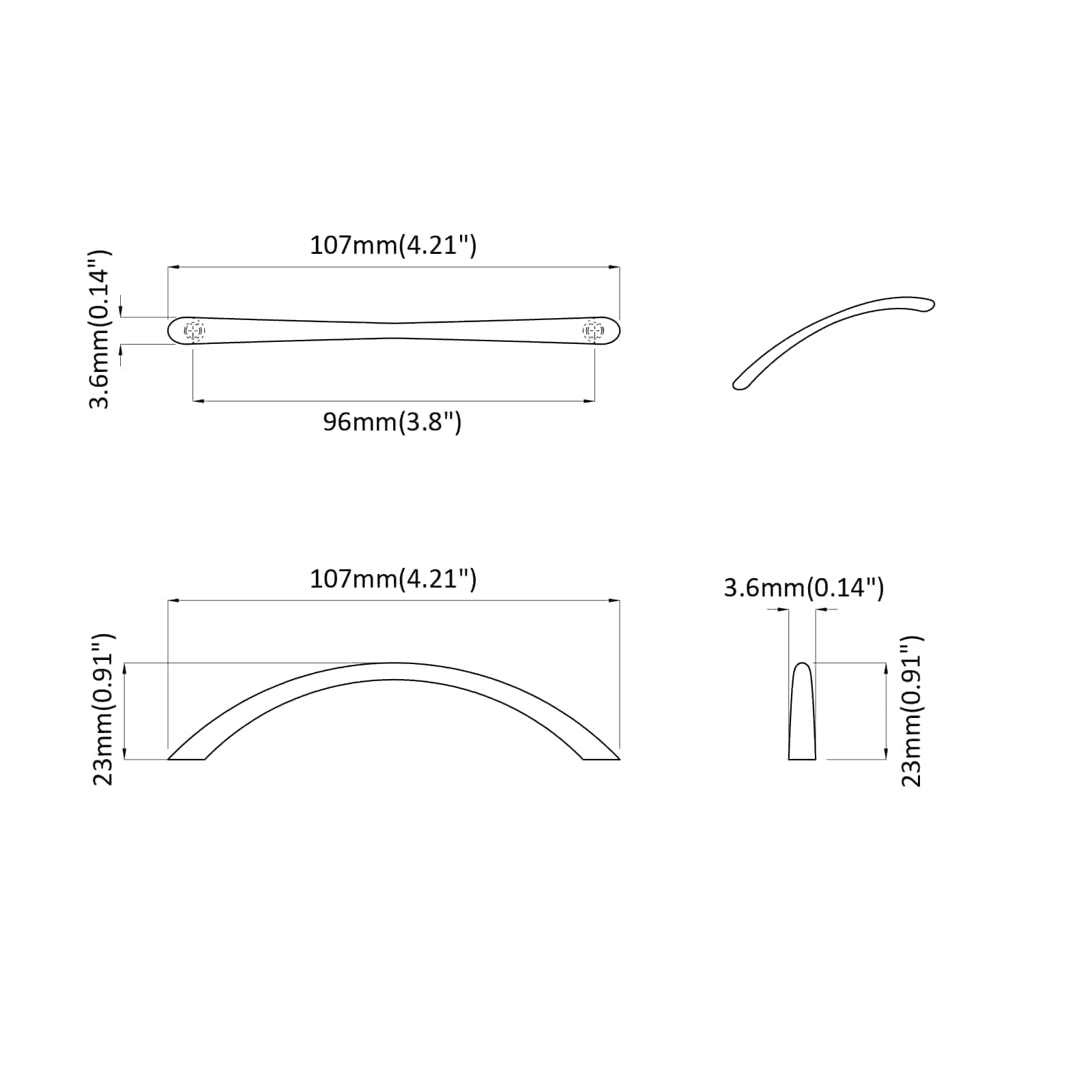 Drška 12 pcs Srebrno 107 x 3.6 x 23 mm Nehrđajući čelik