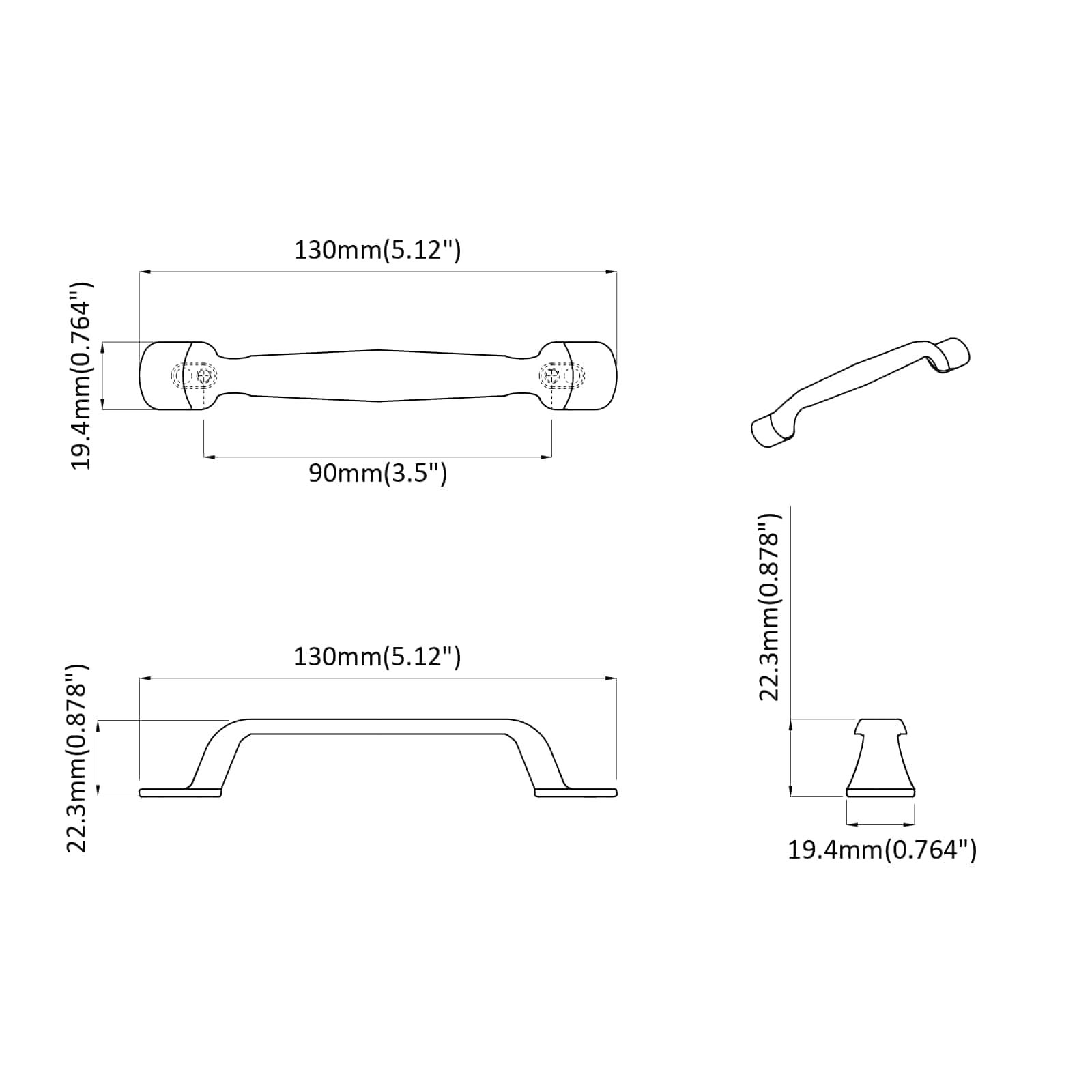 Drška za namještaj 2 pcs Crna 130 x 19,4 x 22,3 mm Aluminij