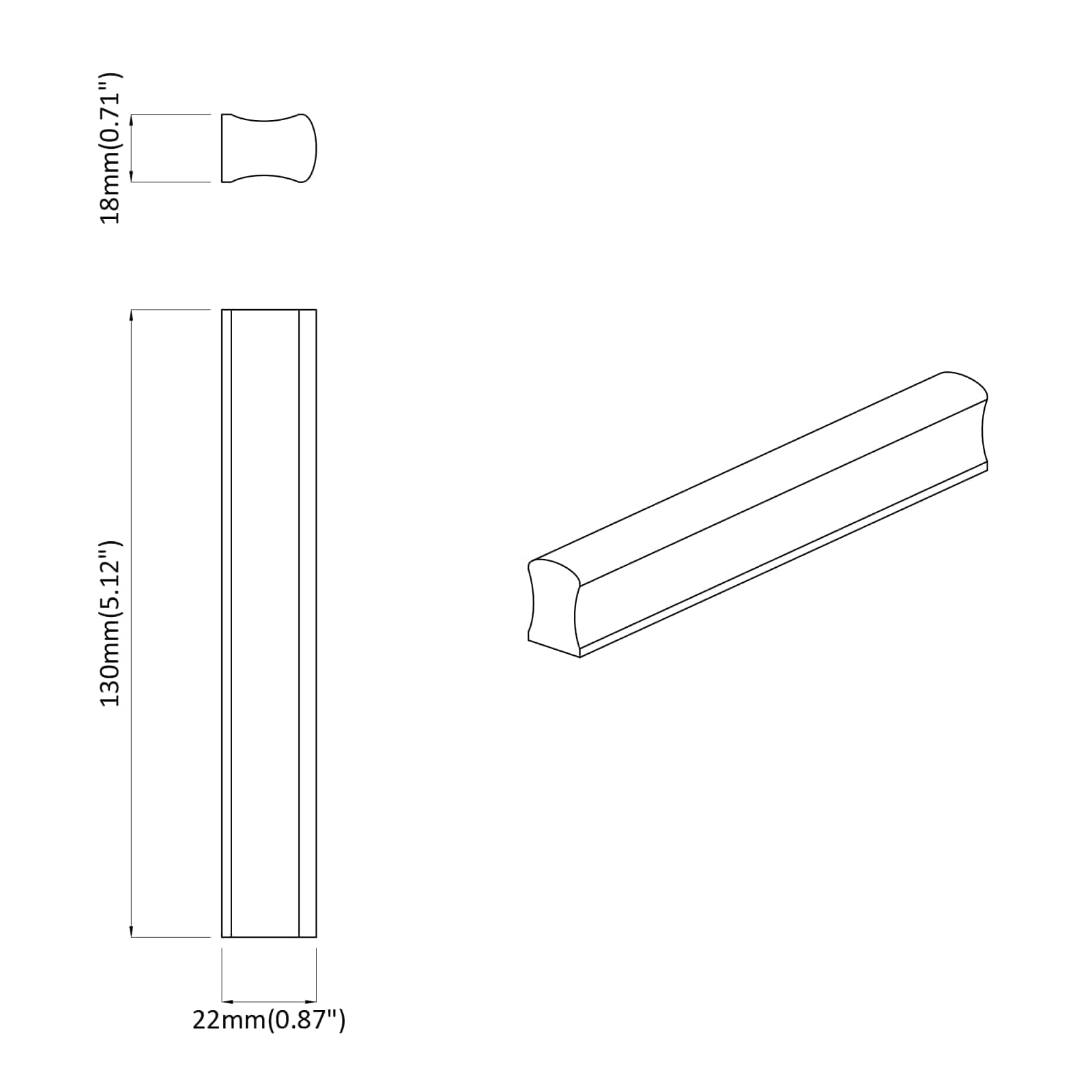 Ravna drška 587 pcs Boja prirodnog drva 130 x 25 x 30 mm