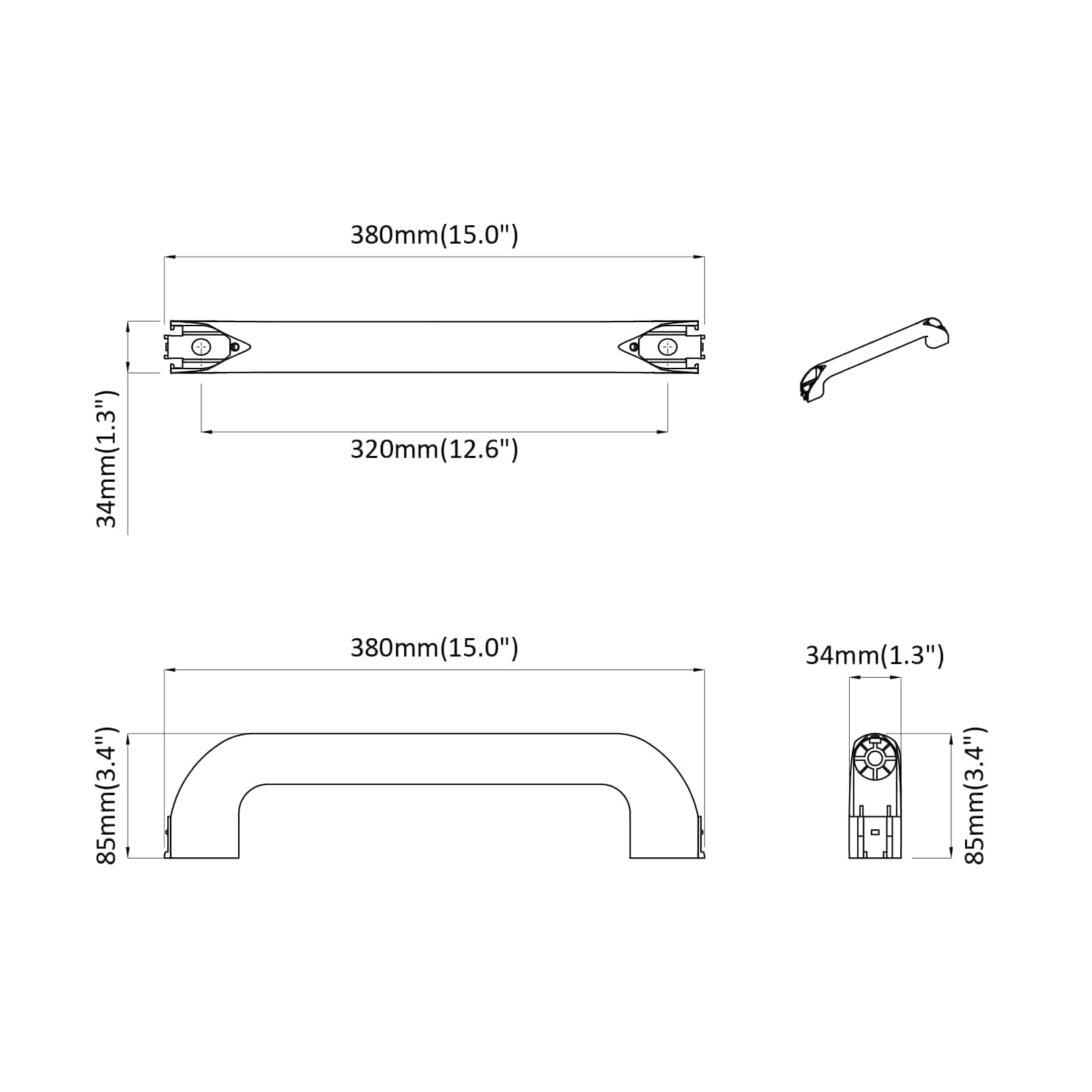 Drška Jednobojno 2 pcs Crna 380 x 34 x 85 mm Aluminij i PP