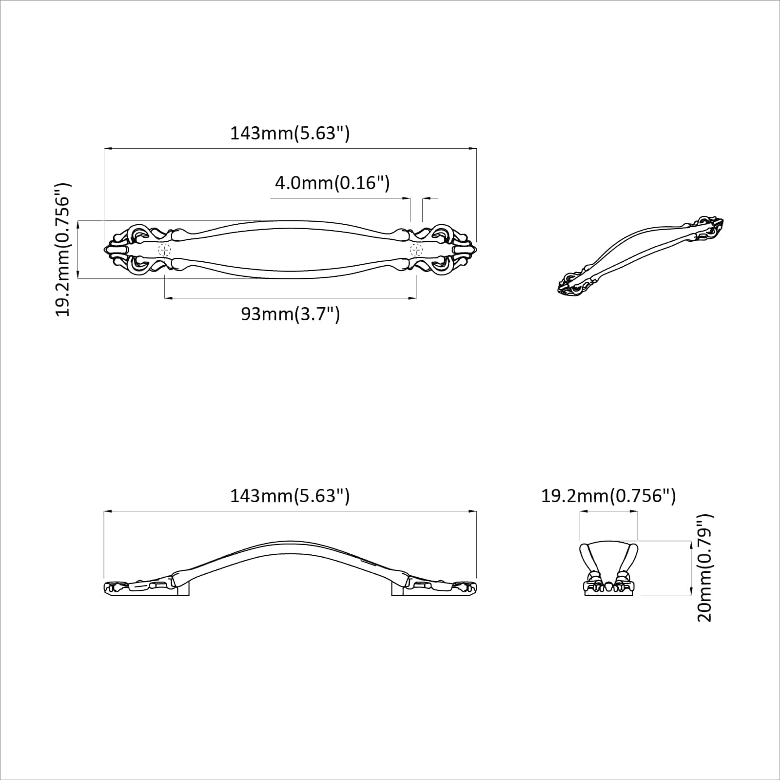 Drška 12 pcs Zlatno 143 x 19,2 x 20 mm Cink legura